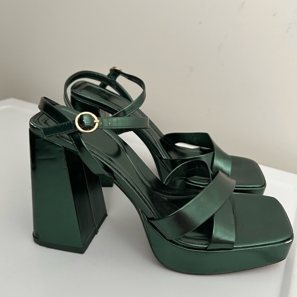 Zara Emerald Green Platform Sandals Size 8 US 39 EU - Picture 3 of 12